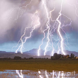 Lightning Striking Longs Peak Foothills 4C by James BO Insogna