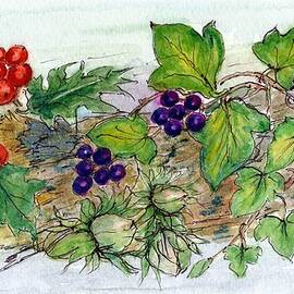 Log Of Ivy, Holly And Hazelnuts  by Nell Hill
