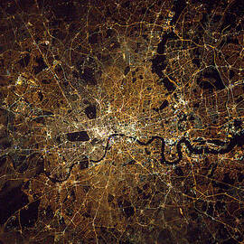 London At Night, Satellite Image by Science Source