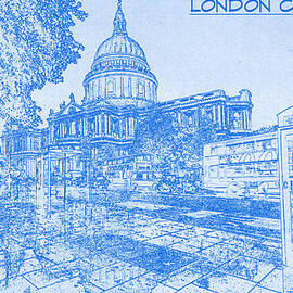 London Cathedral  - BluePrint Drawing by MotionAge Designs