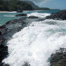 Lumahai Beach, Wave Breaking Over Rocks by John Elk