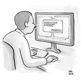 Man Looks At Computer Screen In Which An Alert by Paul Noth