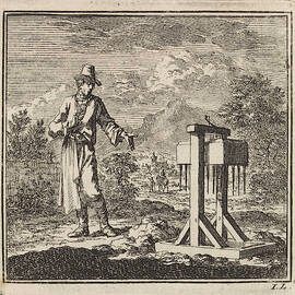 Man Points At A Mole Trap, Jan Luyken by Jan Luyken And Wed. Pieter Arentsz & Cornelis Van Der Sys (ii)