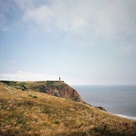 Man Standing At Edge Of Oceanside Cliff by Danielle D. Hughson
