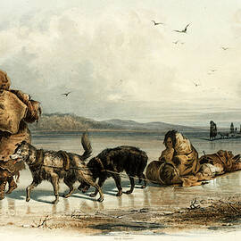 Mandan Indians With Dog Sledge, C.1840 by Science Source