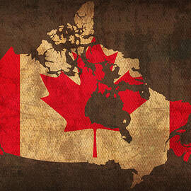 Map of Canada With Flag Art on Distressed Worn Canvas by Design Turnpike