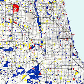 Map of Chicagoland in the style of Piet Mondrian by Celestial Images