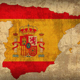 Map of Spain With Flag Art on Distressed Worn Canvas by Design Turnpike