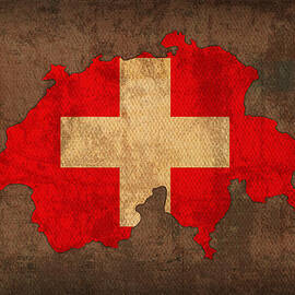 Map of Switzerland With Flag Art on Distressed Worn Canvas by Design Turnpike