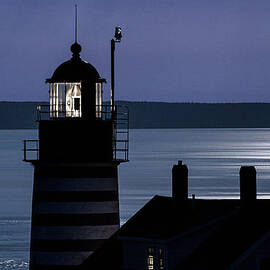 Midnight Moonlight on West Quoddy Head Lighthouse by MARTY SACCONE