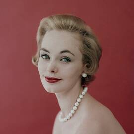 Model Wearing Pearl Necklace by Karen Radkai