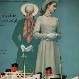 Models Wearing Duchess Royal Above Ships by Herman Landshoff