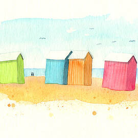 Multi Colored Beach Huts by Nautic By Nature. Watercolor Illustrations From The Seaside