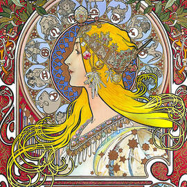 My Acrylic Painting As An Interpretation Of The Famous Artwork Of Alphonse Mucha - Zodiac - by Elena Daniel Yakubovich