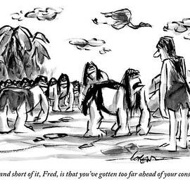 Neanderthal Speaks To An Upright Man As A Group by Lee Lorenz