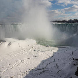 Niagara Falls Ice Buildup Panorama - Canadian Horseshoe Falls Ontario Canada by Georgia Mizuleva