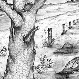 Old Oak Tree with Birds' Nest Black and White by Ashley Goforth