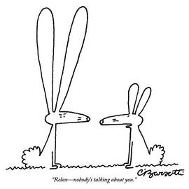 One Rabbit Talks To Another Rabbit Who Has Giant by Charles Barsotti
