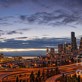 Panorama of Downtown Seattle from Jose Rizal Park - Seattle Washington by Silvio Ligutti