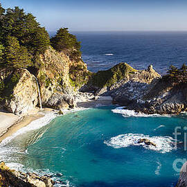 Panoramic View of a Small Cove with a Waterfall by George Oze