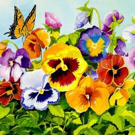 Pansies with Butterfly by Janis Grau