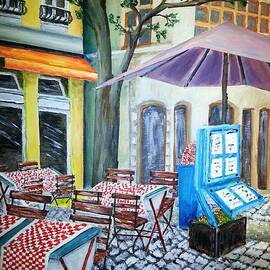 Paris Cafe With Purple Umbrella