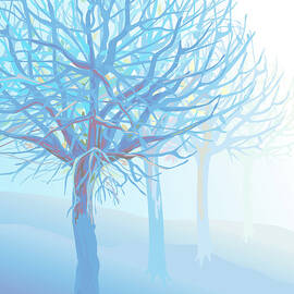 Pastel Blue Trees And Branches In Foggy by Charles Harker