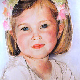Pastel portrait of girl with flowers in her hair by Greta Corens