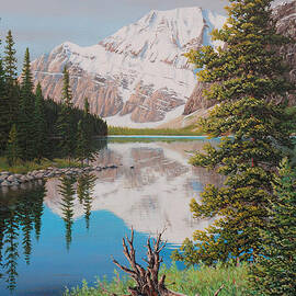 CALM LAKE Made in Canada 24x36” Canadian Rockies Road Framed Canvas - Save  27%