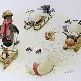 Penguins Sledging by Kestutis Kasparavicius