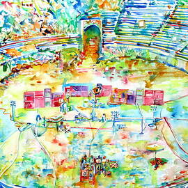 PINK FLOYD LIVE AT POMPEII WATERCOLOR PAINTING by Fabrizio Cassetta