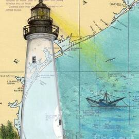 Port Isabel Lighthouse TX Nautical Chart Map Art Cathy Peek by Cathy Peek