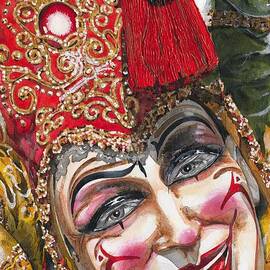 Portrait In Red Venetian Mask - Venice - Acryl - Elena Yakubovich by Elena Daniel Yakubovich