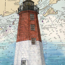 Pt Judith Lighthouse RI Cathy Peek Nautical Chart Map Art by Cathy Peek