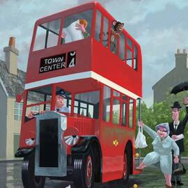 red bus stop queue by Martin Davey