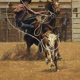 Rodeo Roping Young Steer by Don  Langeneckert
