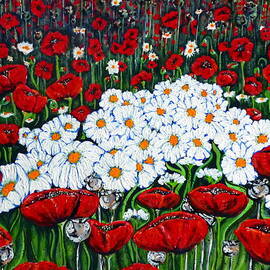 Rubies and Pearls Poppies Daisies Poppy Daisy Wild Flowers Jackie Carpenter  by Jackie Carpenter