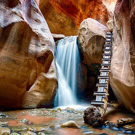 Slot Canyon Waterfall by Kevin Rowe
