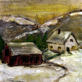 Snowy Farm with Red Barn