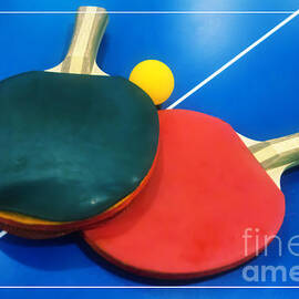 Soft Dreamy Ping-pong Bats Table Tennis Paddles Rackets on Blue by Beverly Claire Kaiya