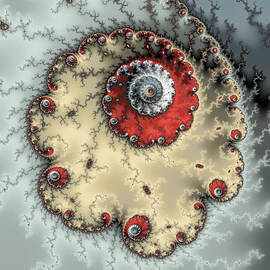 Spiral - fractal artwork in yellow gray and red by Matthias Hauser