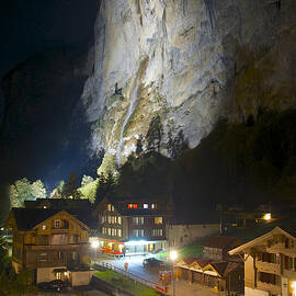 Staubbach Falls at Night in Lauterbrunnen Switzerland