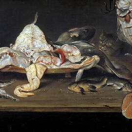Still Life with Fish and a Cat by Alexander Adriaenssen