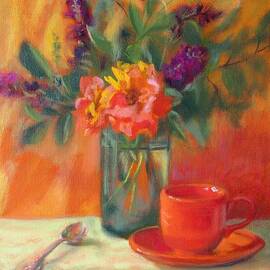 Summer Song- Orange Roses and Butterfly Bush Blooms by Bonnie Mason