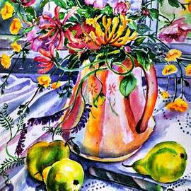 Irish Summer  Wild Flowers - dog roses-buttercups-honeysuckle -purple vetch  by Trudi Doyle