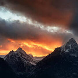 Sunset Light Rays From The Tetons by Mike Berenson