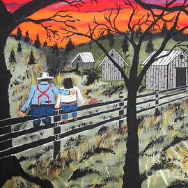 Sunset on the fence Painting by Jeffrey Koss