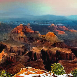 Sunset Powell Memorial Grand Canyon South Rim by Bob and Nadine Johnston