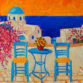 Table For Two In Santorini Greece by Ana Maria Edulescu