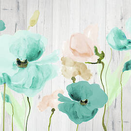 Teal Poppies On Wood by Lanie Loreth